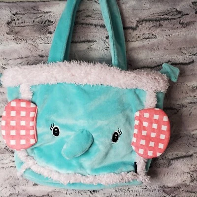 QZyiyi Peluche Elefante Novedad Cartera Cremallera Cuadros Orejas/Arco Esponjoso Borde Forrado Foto 1 de 4