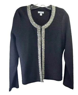 Croft & Barrow Black Long Sleeve Beaded Wool Jacket - Size: Large - Image 1 of 4