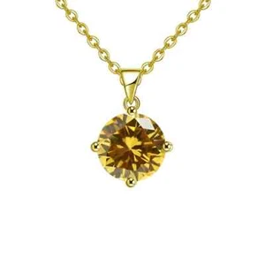 18k Yellow Gold 2 Carat Created Yellow CZ Round Stud Necklace Plated 18 Inch - Picture 1 of 2