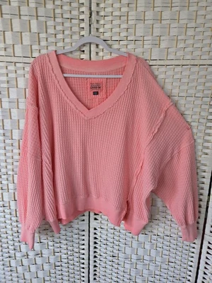 American Eagle This Feels Seriously Lived In Pink Waffle Knit Top M Oversized - Image 1 of 3