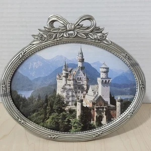 Pewter Oval With Bow Photo Frame Floral Roses 5 X 7 Picture - Picture 1 of 5