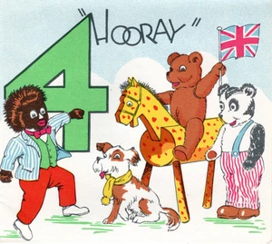40er Jahre Vintage MIA unbenutzte Geburtstag Grußkarte Made in England "Hurra" - Bild 1 von 2