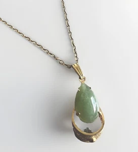 Jade Pendant Gold Tone Chain Plus Extender Vintage 11” - Bild 1 von 8