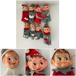 Vtg Lot 8 Knee Hugging Pixie Elf Christmas Ornament Japan - Picture 1 of 24