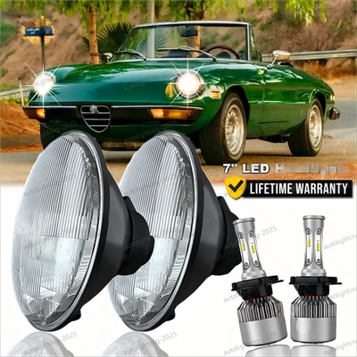 Pair 7 Inch Round LED Headlights Halo DRL Fit Alfa Romeo Spider 1988-1994 DeSoto - Image 1 of 4
