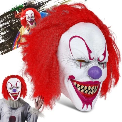 Horror Clown Maske mit Rot Haar für Karneval oder Halloween, Zubehör für Kostüme - Bild 1 von 4