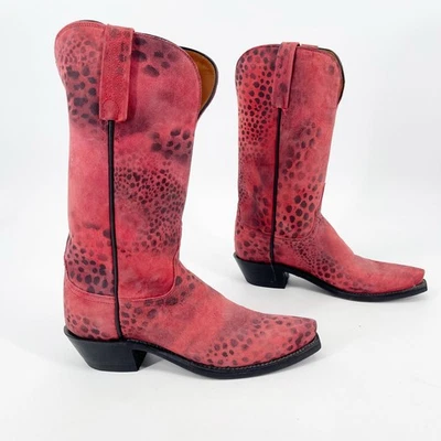 Botas vaqueras occidentales Lucchese para mujer 8 rosas de gamuza con estampado de guepardo punta corta Foto 1 de 4