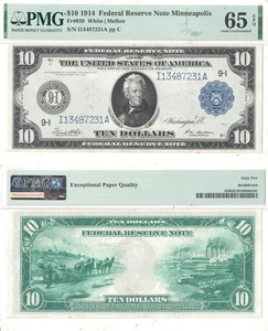 1914 $10 Federal Reserve Note Fr-939 PMG Gem-65 EPQ - Picture 1 of 3