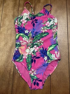 Gap Kids Sz 8 One Piece Bathing Pink Hawaiian Floral Pattern - Picture 1 of 2