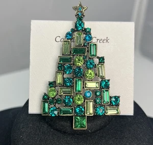 Coldwater Creek Christmas Tree Gold Green Crystal RS Deco Dazzle Brooch Pin NEW - Picture 1 of 4