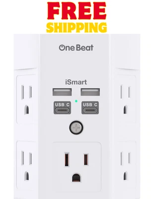 5 Outlet Extender Surge Protector Multi Plug Wall Adapter USB Charger Ports with - Image 1 of 4