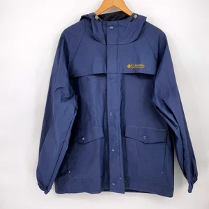 Vintage Columbia Mens Rain Jacket Vented Hooded Blue Full Snap PVC Size Large - Picture 1 of 6