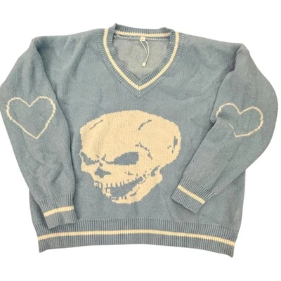 Suéter gráfico de malha caveira e coração G - Imagem 1 de 4