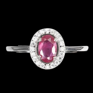 Heated Oval Red Ruby 6x4mm Simulated Cz 925 Sterling Silver Ring Size 8.5 - Picture 1 of 14