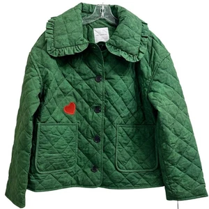 Avec Les Filles grüne Steppjacke Gr. Medium Rüschenkragen Herz Patch Mantel - Bild 1 von 11