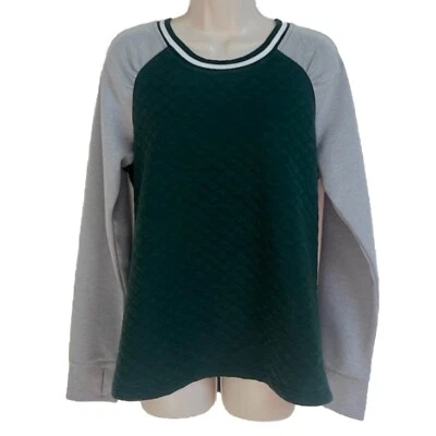 Antigua Quilted Long Sleeve Crew Neck Sweatshirt Gray Green Pullover Women’s L - Image 1 of 4