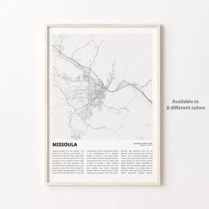 Impresión de mapa de la ciudad de Missoula, póster de viaje de Montana, arte de pared - Imagen 1 de 6