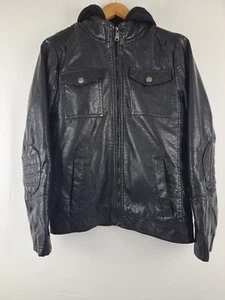 Urban Republic Black Faux Leather Boys Zip Up Hoodie Sz XL (18-20) EUC - Picture 1 of 10