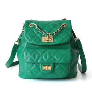 Small Mini Quilted Leather Backpack Drawstring Bucket Bag Flap Purse Chain Strap - Picture 1 of 20