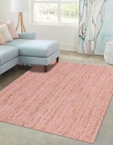 Square Rug Pink Dye Rug Farmhouse Area Rug Hand Woven Rustic Look Natural Jute
