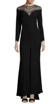 NWT Tadashi Shoji Black Embellished Crepe Gown $528 — 第 1/4 张图片