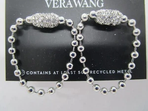 Vera Lang Pierced Link Chain Silver Earrings w Rhinestone Connector - Picture 1 of 6