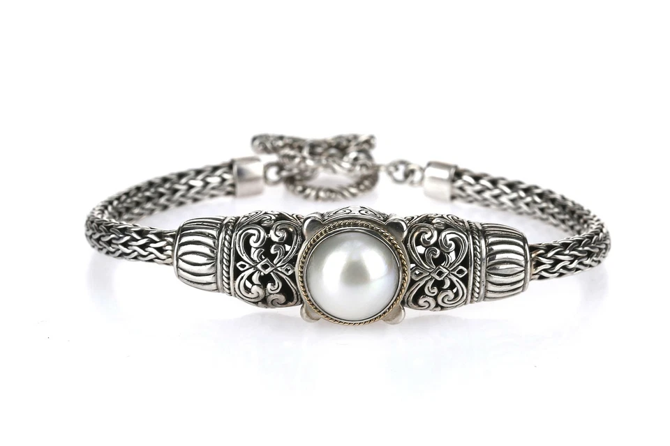 Pulseira de tecido Phillip Gavriel ouro 14K prata esterlina pérola branca - Imagem 1 de 3