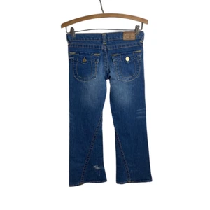 Boy's True Religion Classic Gold Stitch Flap Pocket Flare Leg Jeans Blue Size 10 - Picture 1 of 12