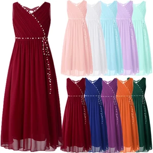 Kids Girls Beaded Chiffon Dresses Bridesmaid Sleeveless Wedding Party Ball AU - Picture 1 of 59