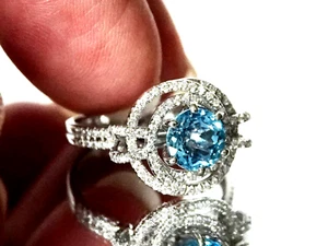 GIA-zertifizierter intensiver Farbring 14K Himmelblautopas und Diamant Größe 6 3/4 Video - Bild 1 von 9