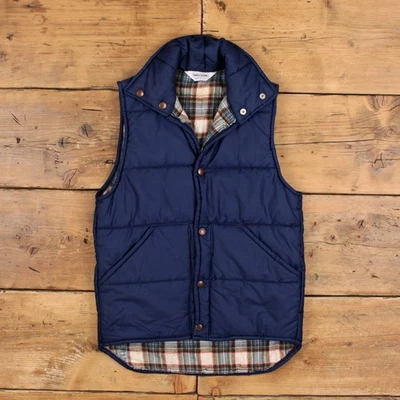 Chaqueta Chaleco Nelson Puffer De Colección S Para Hombres Hecha en EE. UU. Años 90 Azul Forrada a Cuadros Exterior  Foto 1 de 4