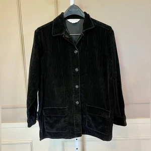 Land's End Vintage 90s Corduroy Black Shacket Jacket Shirt Utility Field USA - Picture 1 of 7