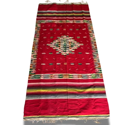 Manta tejida a mano vintage mexicana Serape Saltillo auténtica audaz textil antiguo Foto 1 de 4