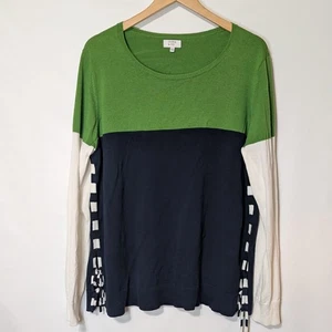 Crown & Ivy marineblau/grün/weiß Colorblock Pullover seitliche Bindeakzente Damen Gr. XXL - Bild 1 von 8
