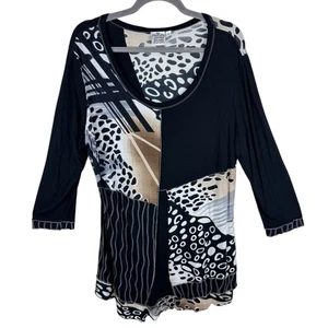 Parsley & Sage Black Patterned 3/4 Sleeve Scoop Neck 100% Rayon Tunic Size XL - Picture 1 of 4