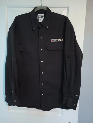 HOYT Archery Black Heavy Duty Long Sleeve Shirt/Jacket Mens XL EUC Patches - Image 1 of 4