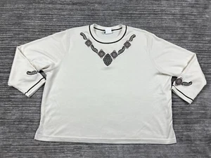 Bonworth Top Womens XL Petite Ivory Embroidered Polyester Blend - Picture 1 of 12