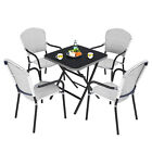 Patiojoy Patio 5pcs Rattan Dining Set Folding Aluminum Table Stackable Chairs