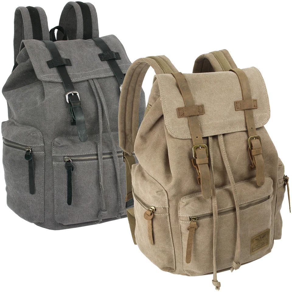 Rucksack Wanderrucksack aus Canvas und Leder Laptopfach Qualität super günstig ! - Bild 1 von 4