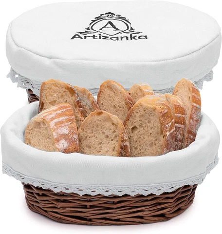 Medium Bread Basket for Serving Set - 11X8″ Wicker Basket with Removable Line Cover