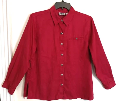 Chicos Design Womens Blouse 2 L 12 Red Button Up Suede Shirt Long Sleeve Pocket - Image 1 of 3