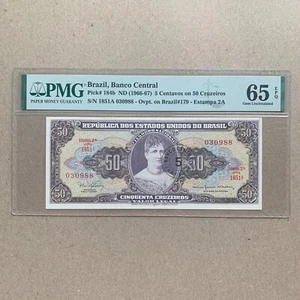 Brazil P184b 5 Centavos on 50 Cruzeiros Banknote PMG 65 EPQ Brazilian Currency - Picture 1 of 3