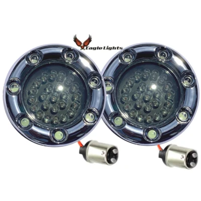 Eagle Light 2" Bullet Rear LED Turn Signals Chrom Trim Ring White DRL for Harley - Image 1 of 4
