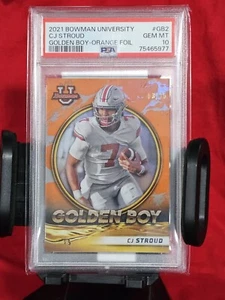 2021 Bowman University CJ Stroud Golden Boy Orange Foil 3/25 PSA 10 PSA Pop 1 - Picture 1 of 6