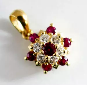 0.30ct Natural Round Diamond 14k BIS Hallmarked Yellow Gold Ruby Pendant - Picture 1 of 4