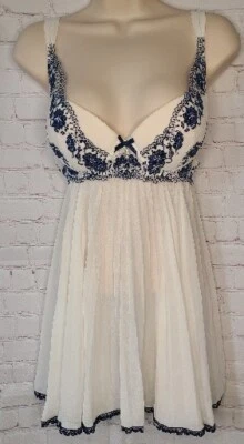 Vtg Cinema Etoile White Embroidered Slip Lace Pleats Dress Lingerie Baby Doll M  - Image 1 of 4