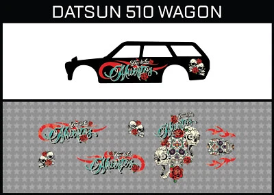HotWheels(1/64),Datsun Wagon"Dia de los mu"Waterslide,Printed White First,Decals - image 1 of 4