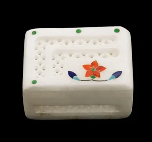 Boite a bijoux marbre blanc de Makrana Taj Mahal Inde  incrustee de pierres 6265 - Picture 1 of 4