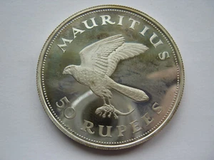 Mauritius 1975 silver proof 50 Rupees toning/handling marks Conservation Series - Picture 1 of 2