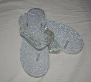 Ladies Shoes Thongs Sandals Silver Diamonte Glitter Clear Strap Size 7-8 Eu 39 - Picture 1 of 9